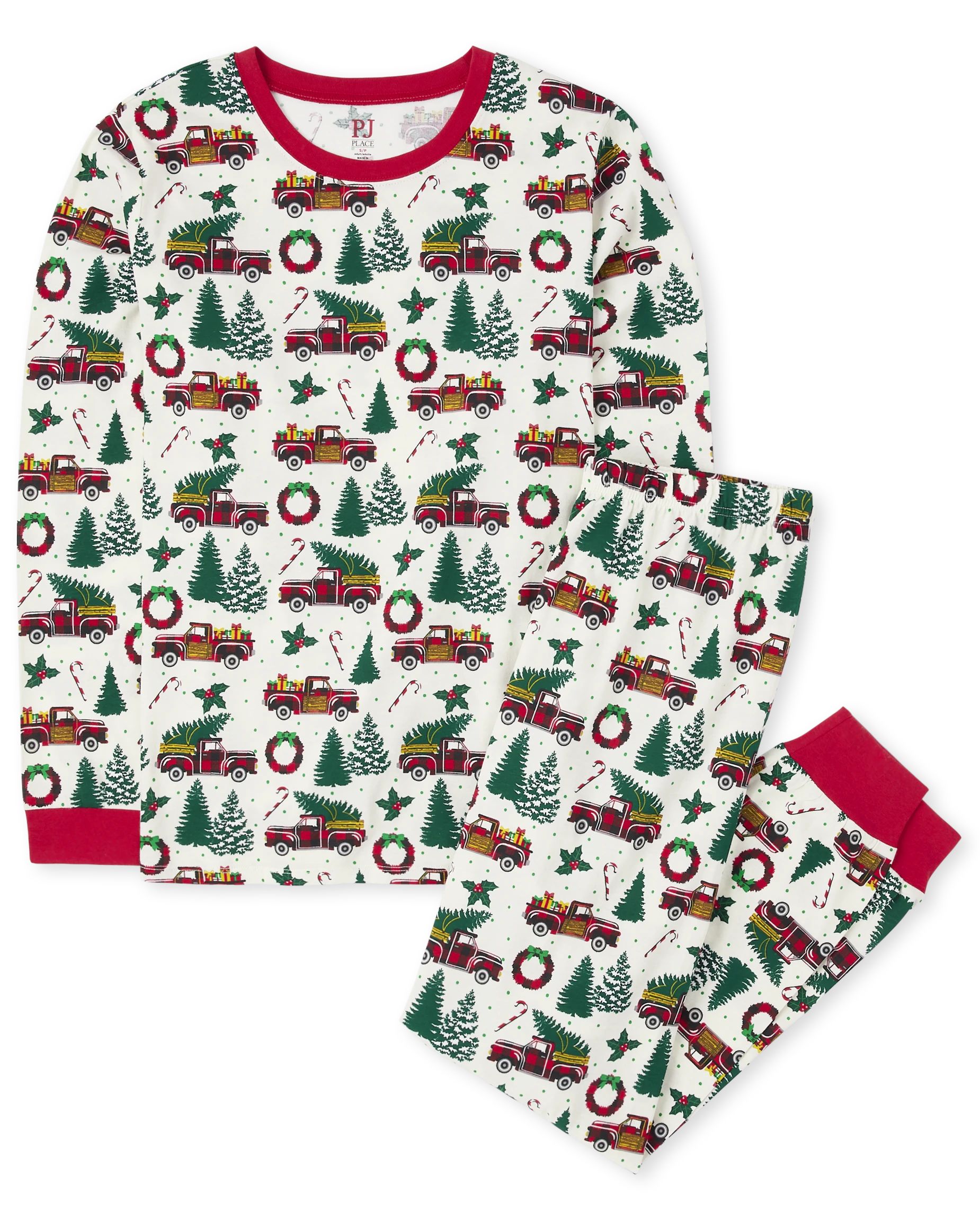 Unisex Adult Matching Family Christmas Long Sleeve Truck Print Cotton Pajamas | The Children's Pl... | The Children's Place