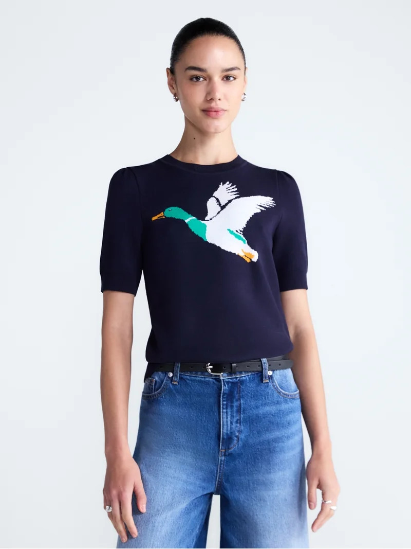 Free Assembly Women's and Women's Plus Crewneck Sweater with Short Puff Sleeves, Sizes XS-4X | Walmart (US)
