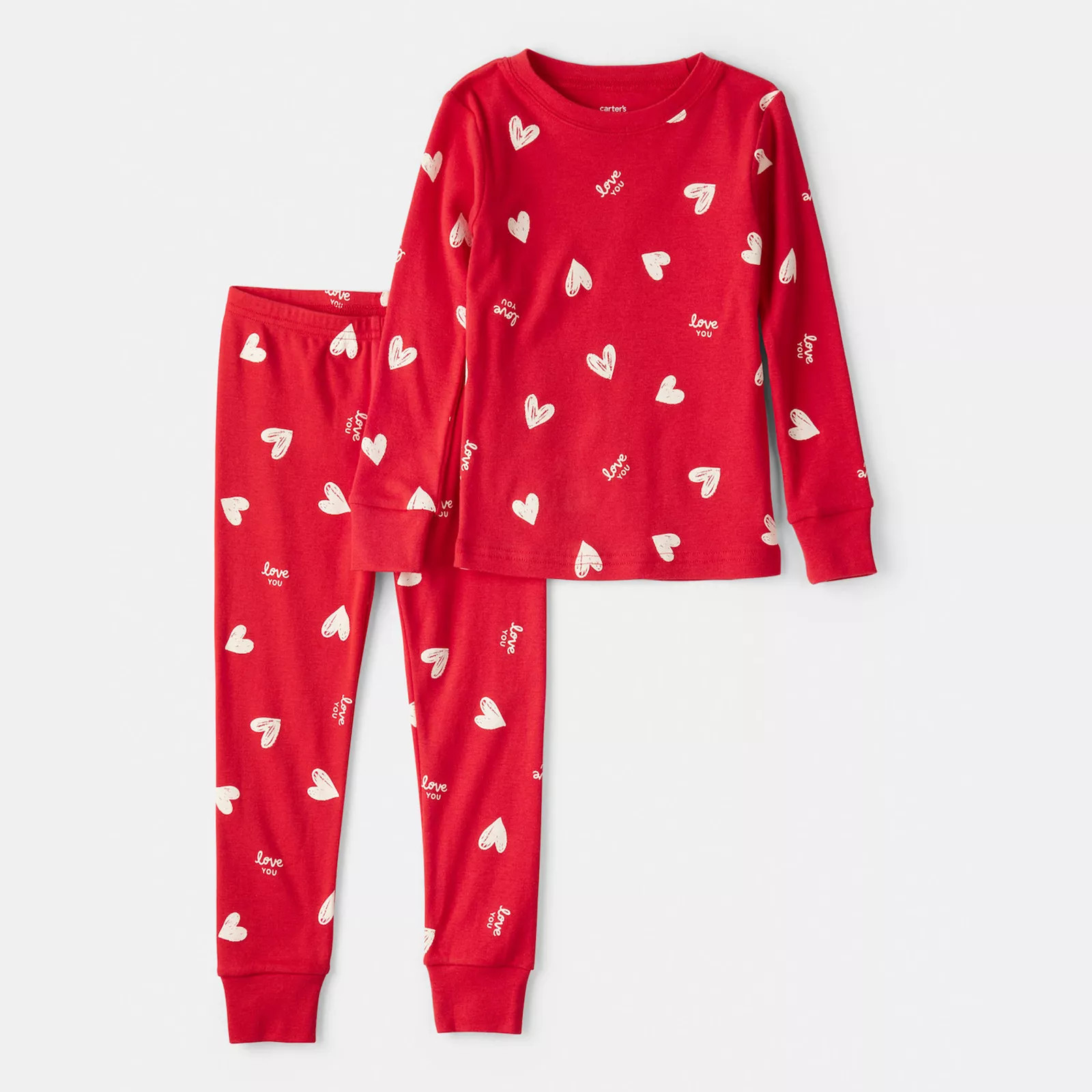 Toddler Girl Carter's 2-pc. Valentine's Day Heart Pajama Top & Pajama Bottoms Set, Toddler Unisex, Size: 2T, Red | Kohl's