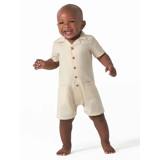 Modern Moments by Gerber Baby Boy Short Sleeve Poplin Romper, Sizes 0/3-24M | Walmart (US)