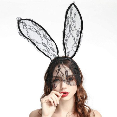 Sexy Lace Bunny Ears Veil Headbands Black Cat Ear Headband Women Halloween Hair Accessories for Nigh | Walmart (US)