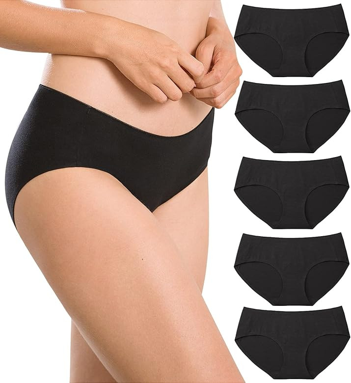 Womens Underwear Cotton Seamless Soft Hipster Panties Ladies Mid Rise Bikini | Amazon (US)