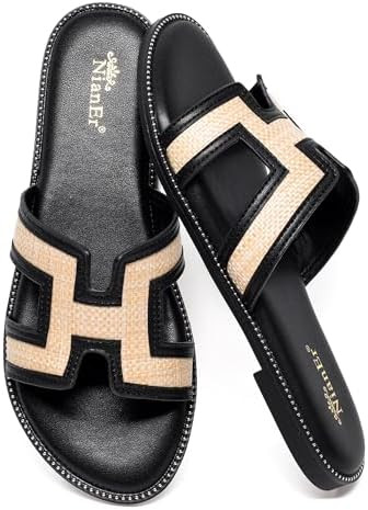 NianEr Womens Microfiber Leather Memory Foam Support H Sandals Dress Dressy Slip On Casual Cute C... | Amazon (US)