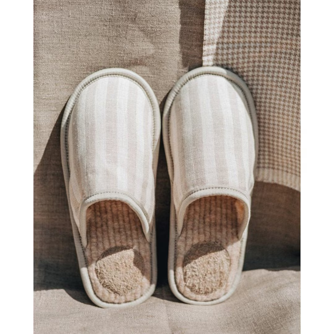 Striped Linen Slippers with Merino Wool – Handmade Luxury House Shoes for Men | Etsy (US)