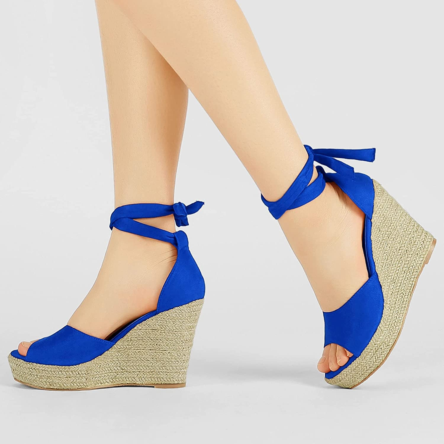 Allegra K Women's Espadrilles Tie Up Ankle Strap Wedges Sandals | Amazon (US)