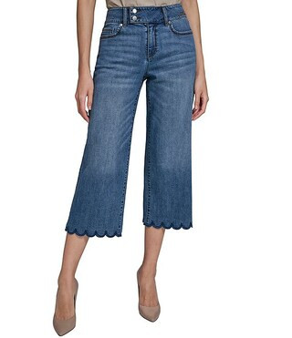 KARL LAGERFELD PARIS Stretch Denim Wide Leg Scalloped Cropped Jeans | Dillard's | Dillard's