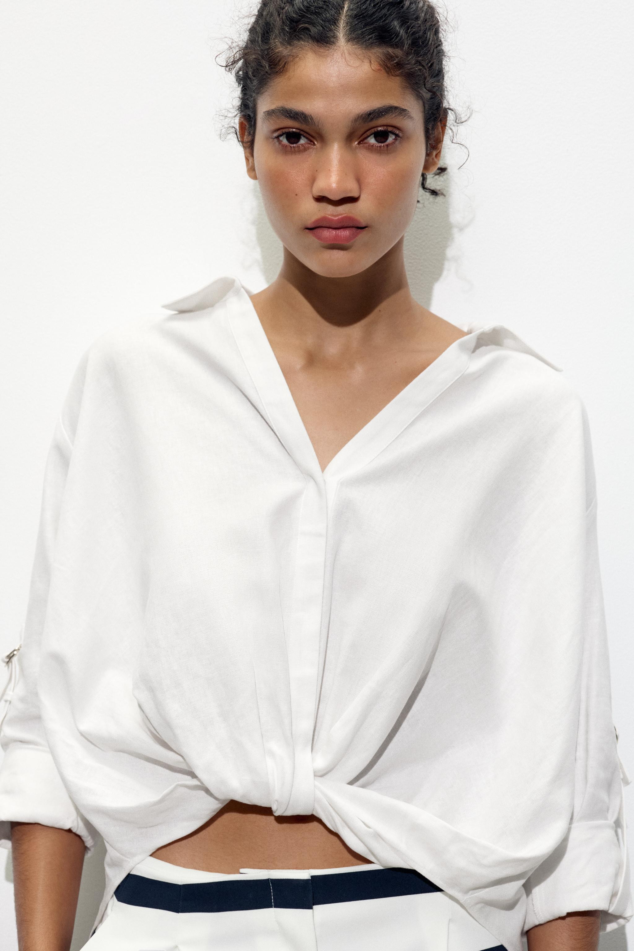 LINEN BLEND SHIRT WITH KNOT DETAIL | Zara UK