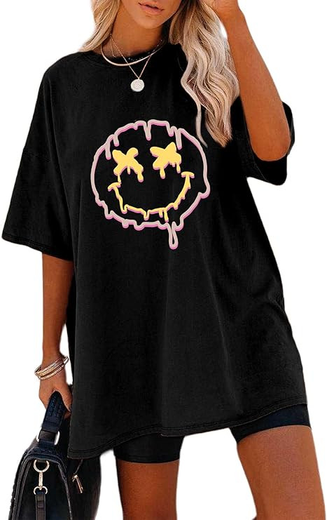 Remidoo Women's Casual Short Sleeve Graphic Oversized T Shirt Loose Letter Print Tee Top Blouse | Amazon (US)