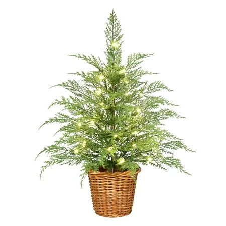 24" Pre-Lit Green Cypress Artificial Christmas Tree with 30 Warm White Twinkle LED Lights, by My ... | Walmart (US)