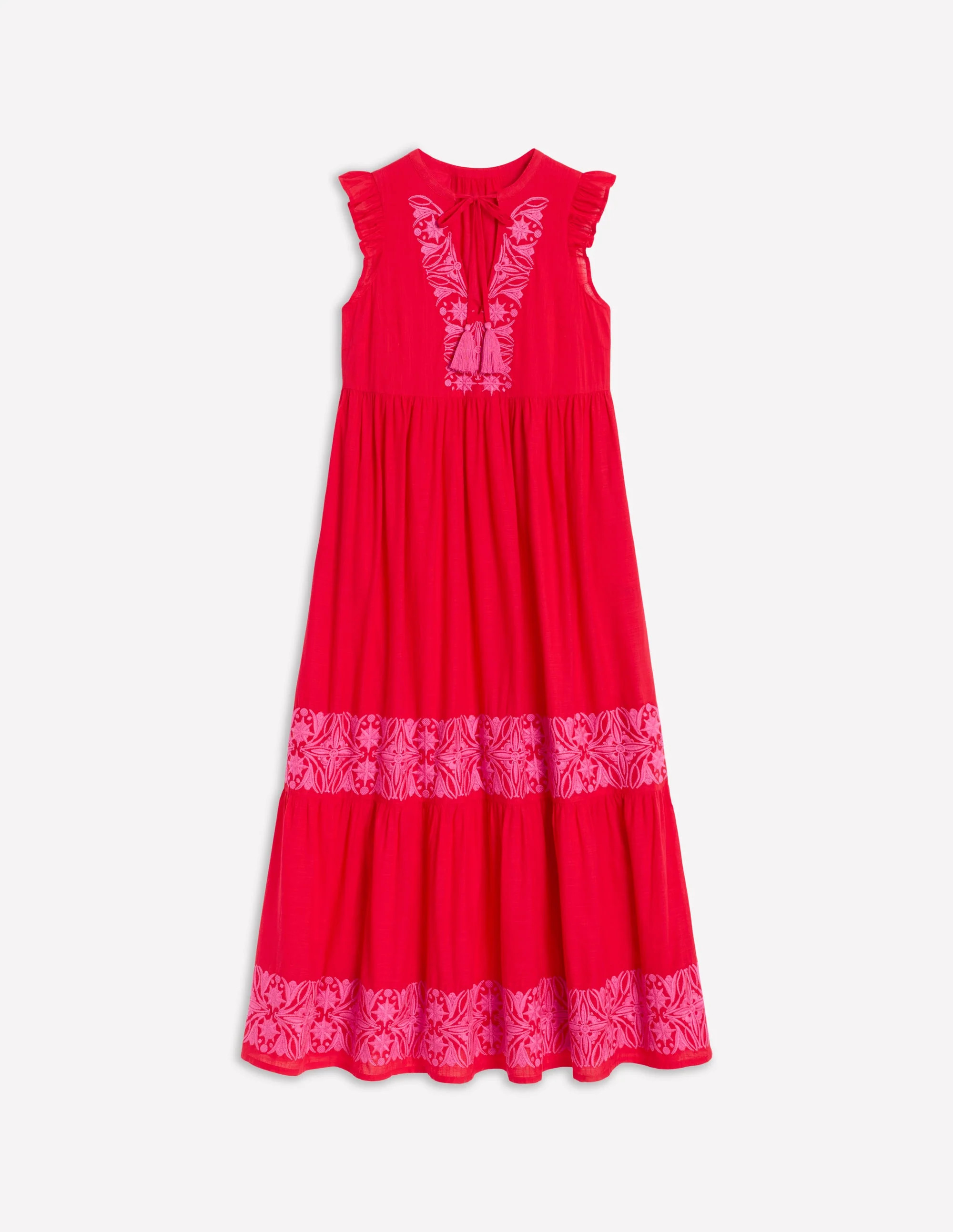 Tie Neck Tier Dress-Poppy Red | Boden (US)