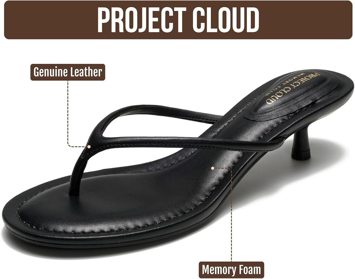 Project Cloud 100% Genuine Leather Kitten Heels for Women Footwear - Memory Foam Fashion Thong He... | Amazon (US)