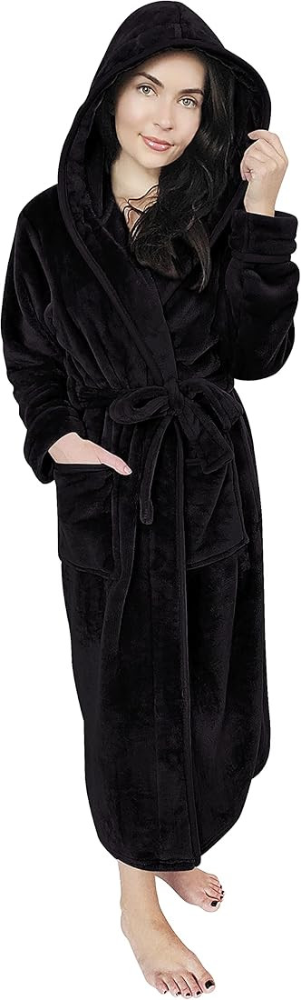 NY Threads Women Fleece Hooded Bathrobe - Plush Long Robe | Amazon (US)