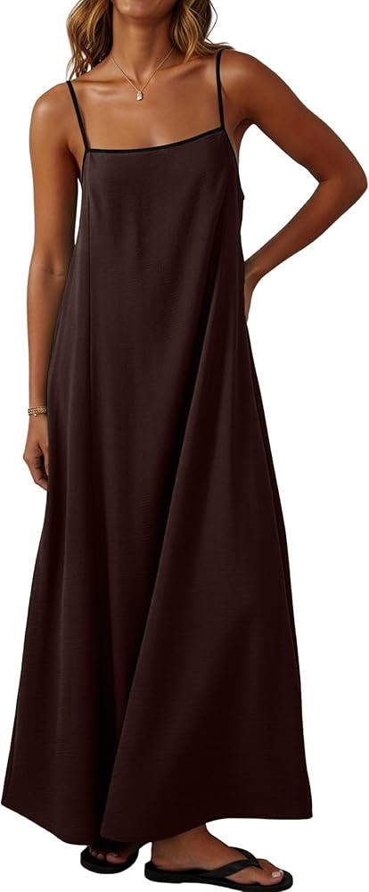 Lepunuo Summer Dresses for Women Casual Maxi Dresses Contrast Spaghetti Strap Sundresses Sexy Bac... | Amazon (US)