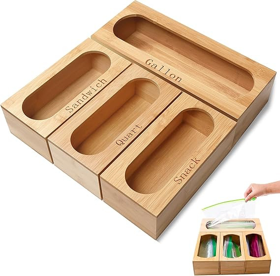 Greentainer Bamboo Baggie Organizer for Kitchen Drawer Food Storage Bag Holders Ziploc Bag Organi... | Amazon (US)