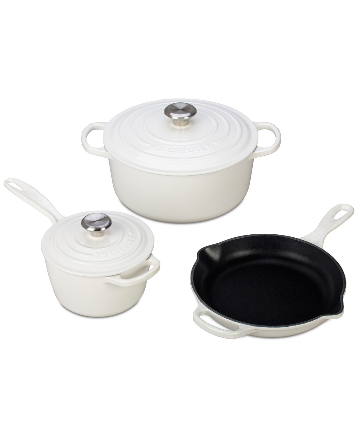 Le Creuset Five Piece Enameled Cast Iron Cookware Set - White | Macy's