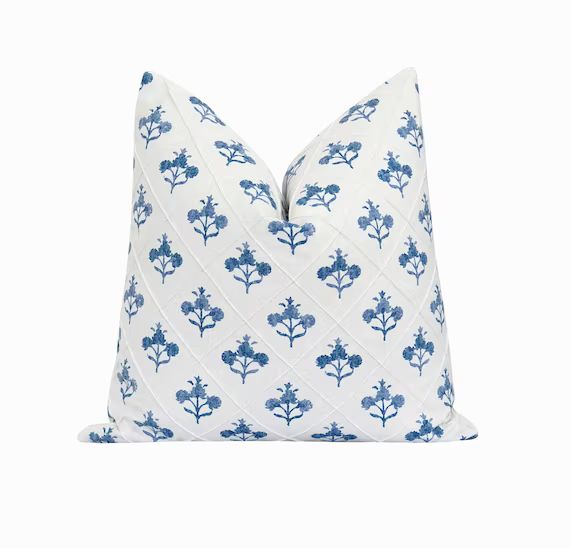 Indigo Blue Floral Pillow Cover Blue and White Double Sided | Etsy | Etsy (US)