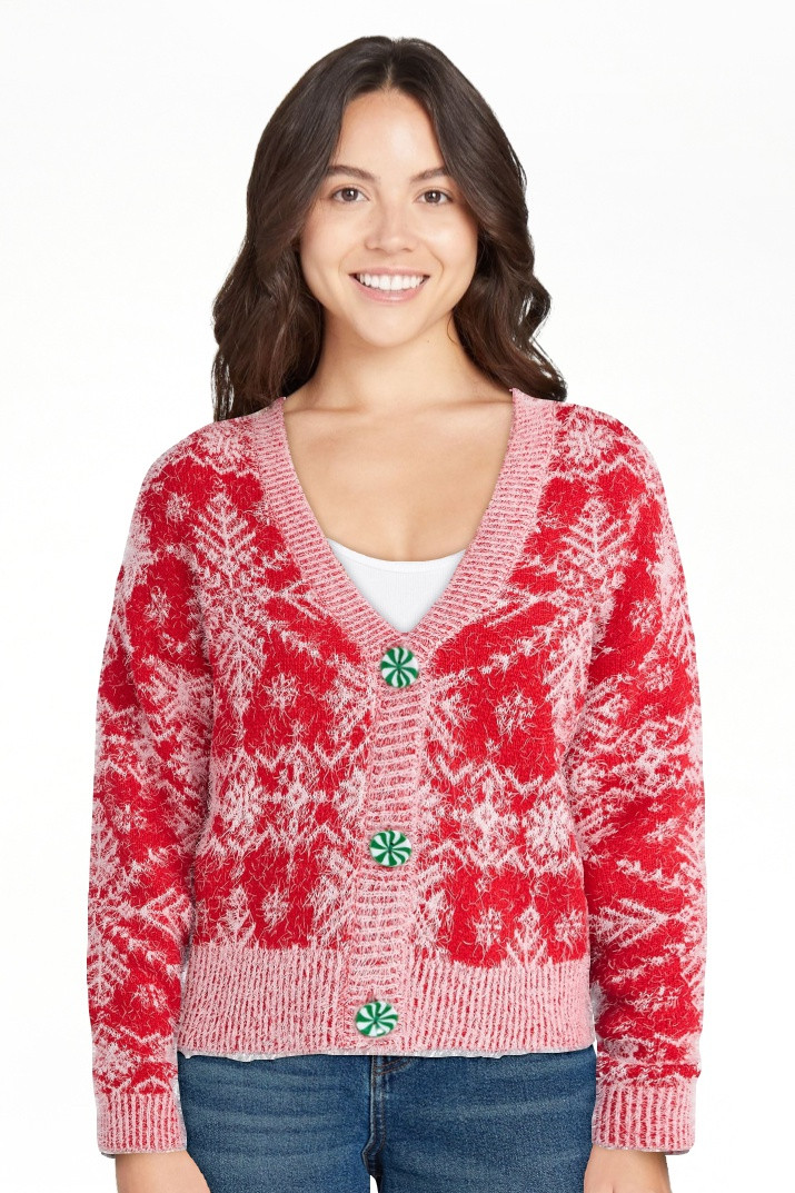 No Boundaries Embroidered Christmas Cardigan, Women's & Women's Plus | Walmart (US)