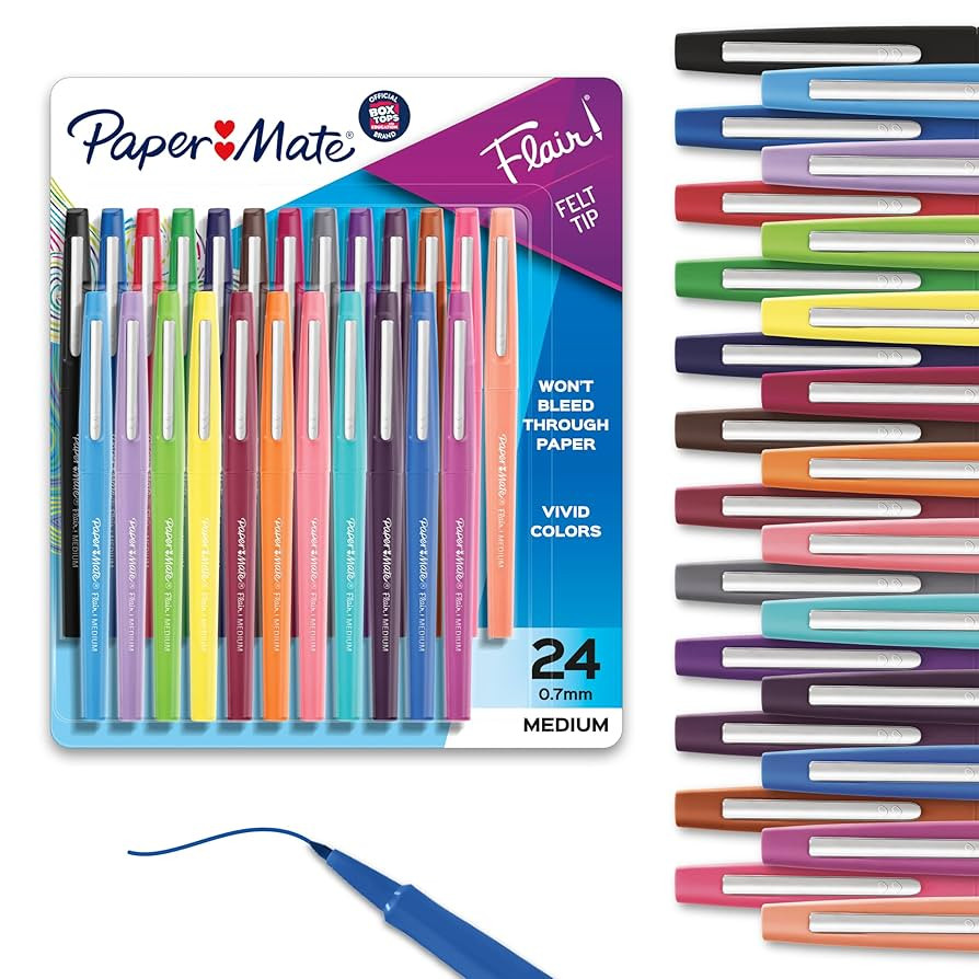 Paper Mate Felt Tip Pens, Flair Marker Pens, Medium Point, Assorted, 24 Count - Home, Office, Bac... | Amazon (US)