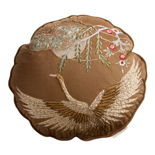 Round Copper Velvet Crane Throw Pillow by World Market | World Market