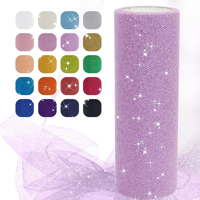 JeogYong Light Purple Glitter Tulle Roll, 6" x 25 Yards Polyester Netting Fabric Tulle Ribbon DIY... | Amazon (US)