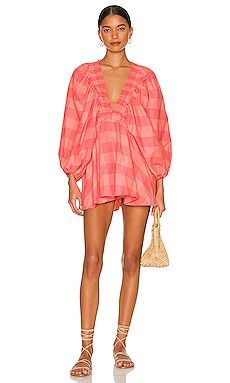Sundress Alicia Romper in Big Gingham Neon Coral from Revolve.com | Revolve Clothing (Global)