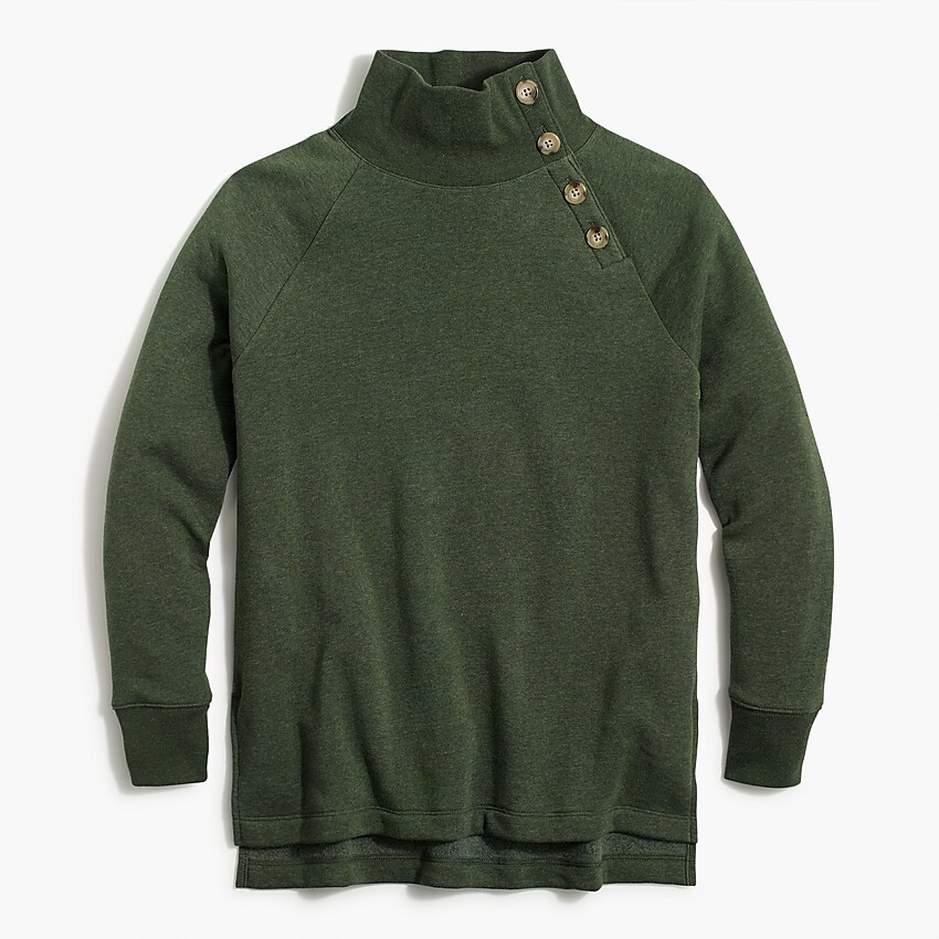 Wide button-collar tunic sweatshirt in cloudspun fleece | J.Crew Factory