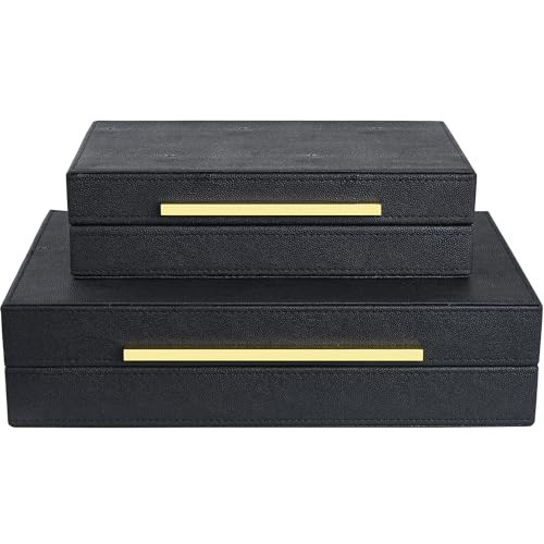 ZIKOUL Black Shagreen box Set of 2 Faux Leather Decorative Boxes,Large Nesting Storage Decorative Boxes with Lids for Modern Home Decor Stacking Jewelry Box Organizer | Amazon (US)