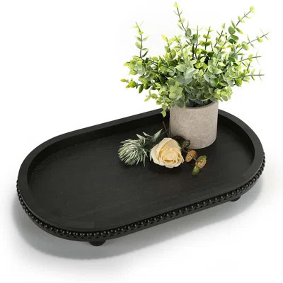Wooden Decorative Tray For Home Decor, Beaded Black Oval Tray Decor For Coffee Table, Rustic Wood Serving Trays Farmhouse Centerpieces For Living Room | Wayfair North America