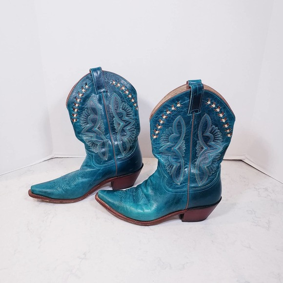 JUSTIN Damiana Cowboy Boots Women's Size 10 B Embroidered Turquoise VGUC | Poshmark