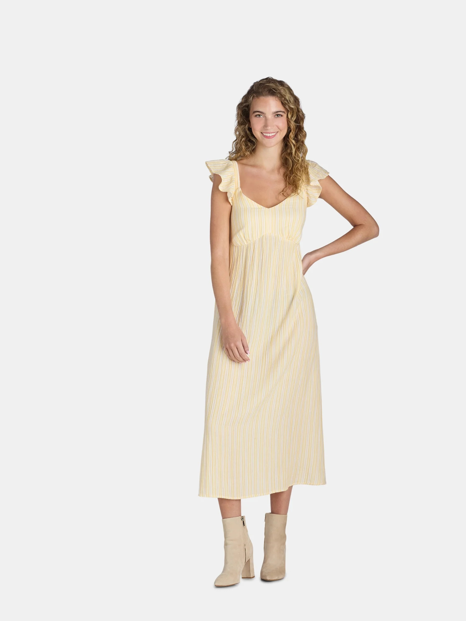 Time and Tru Women's and Women's Plus Cotton Empire Midi Dress, Sizes XS-4X | Walmart (US)