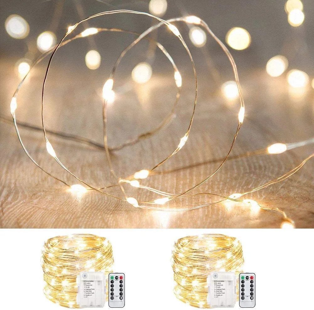 ANJAYLIA 2 Pack 33ft 100 LED Fairy Lights Battery Operated, Waterproof Twinkle String Lights, Cop... | Amazon (US)