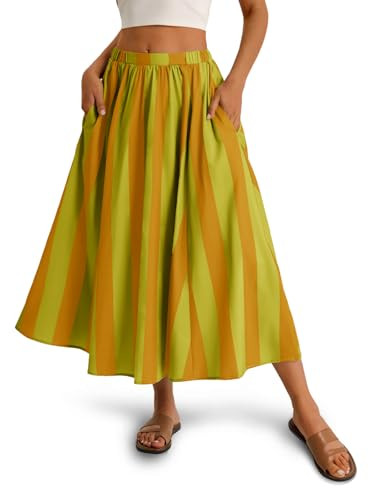 Cicy Bell Womens Summer Striped Maxi Skirts A-Line Elastic Waist Flowy Skirt Beach Vacation Outfi... | Amazon (US)