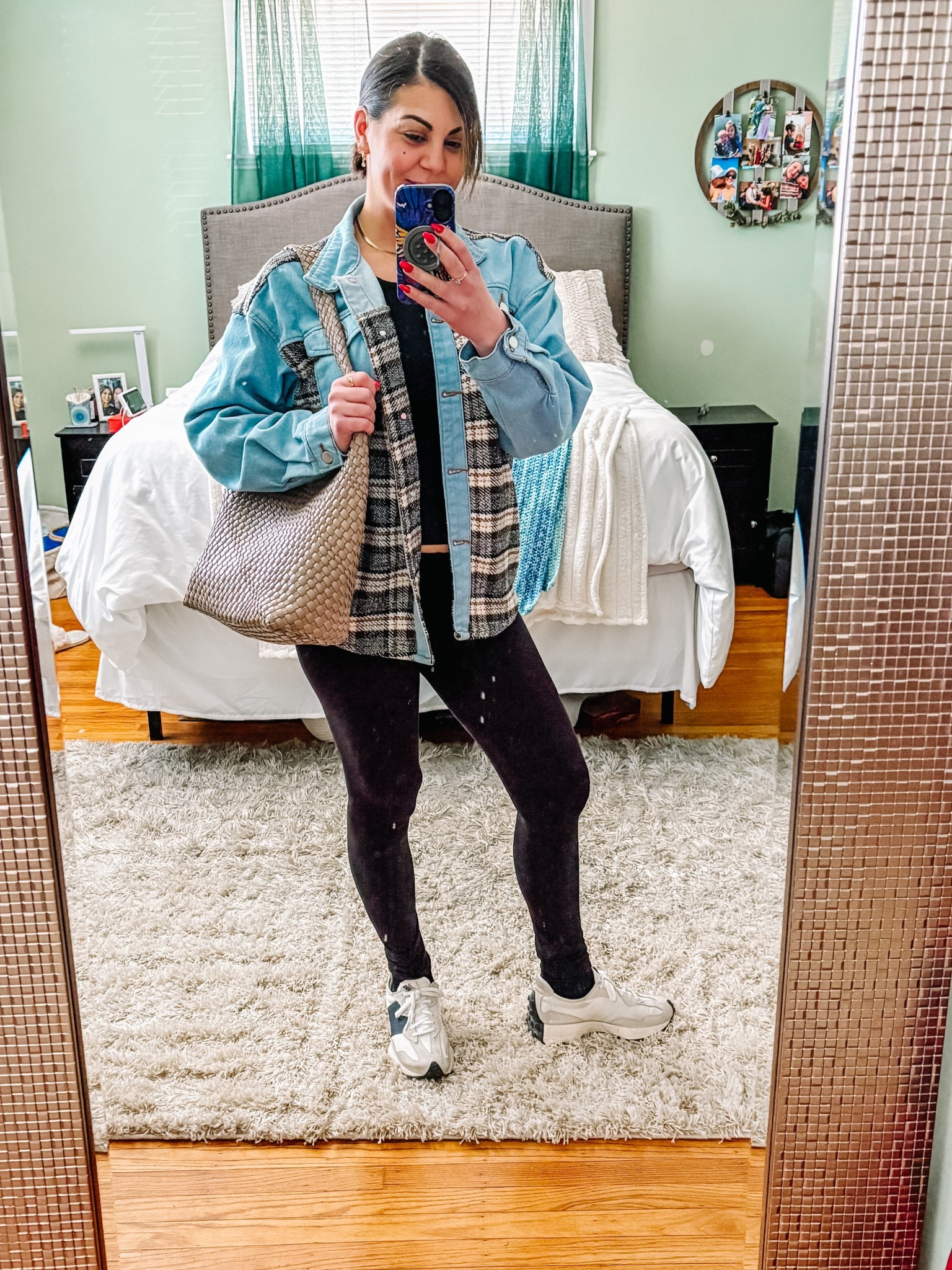 Spring transition outfit!! 
(Don’t mind the dirty mirror)
Shacket under $50!!
Top & purse on sale!!
Pants come in a pack of two!!
Sneakers back in stock!!
Everything fits TTS 😘

#LTKFindsUnder50 #LTKSaleAlert #LTKStyleTip