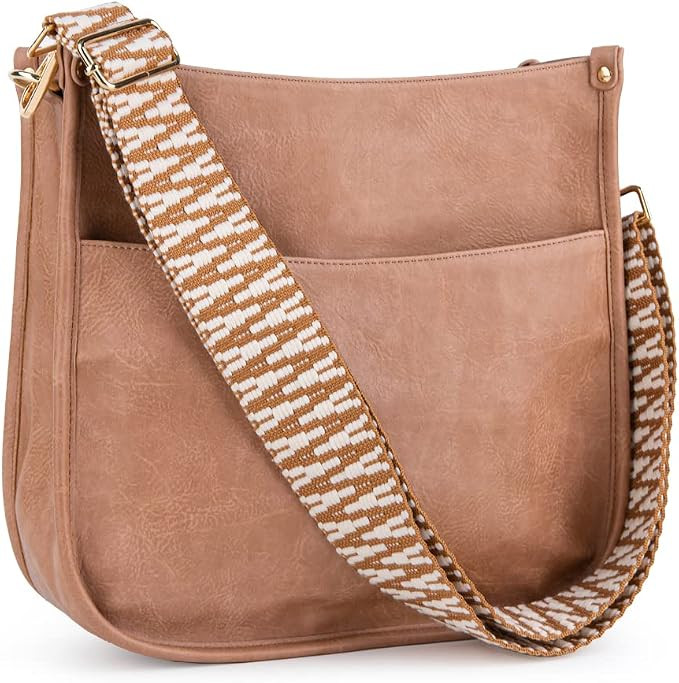 Viva Terry Small Crossbody Bag for Women with Wide Guitar Strap, Vegan Leather Triple Zip Shoulde... | Amazon (US)