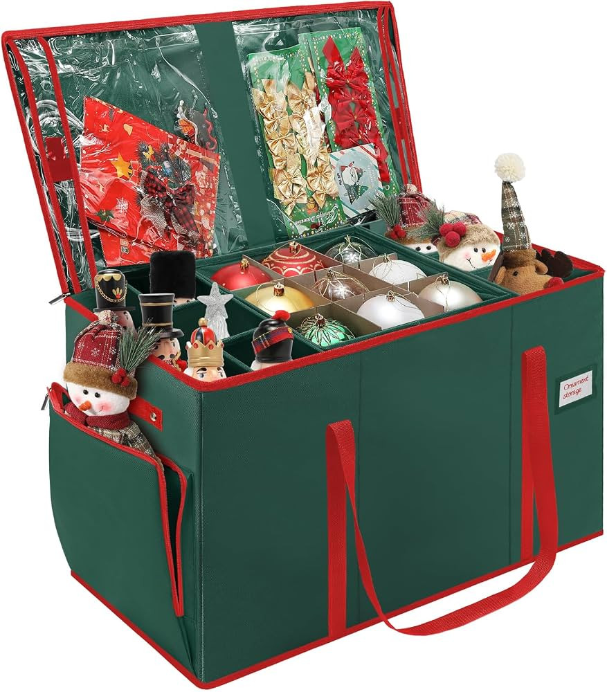 Large 2-in-1 Christmas Ornament Storage Box & Xmas Figurine Container,4 Separate Trays Keep 64-3"... | Amazon (US)