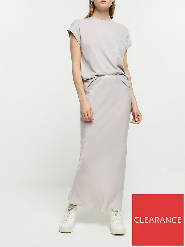 River Island Satin Maxi Skirt - Grey | Very (UK)