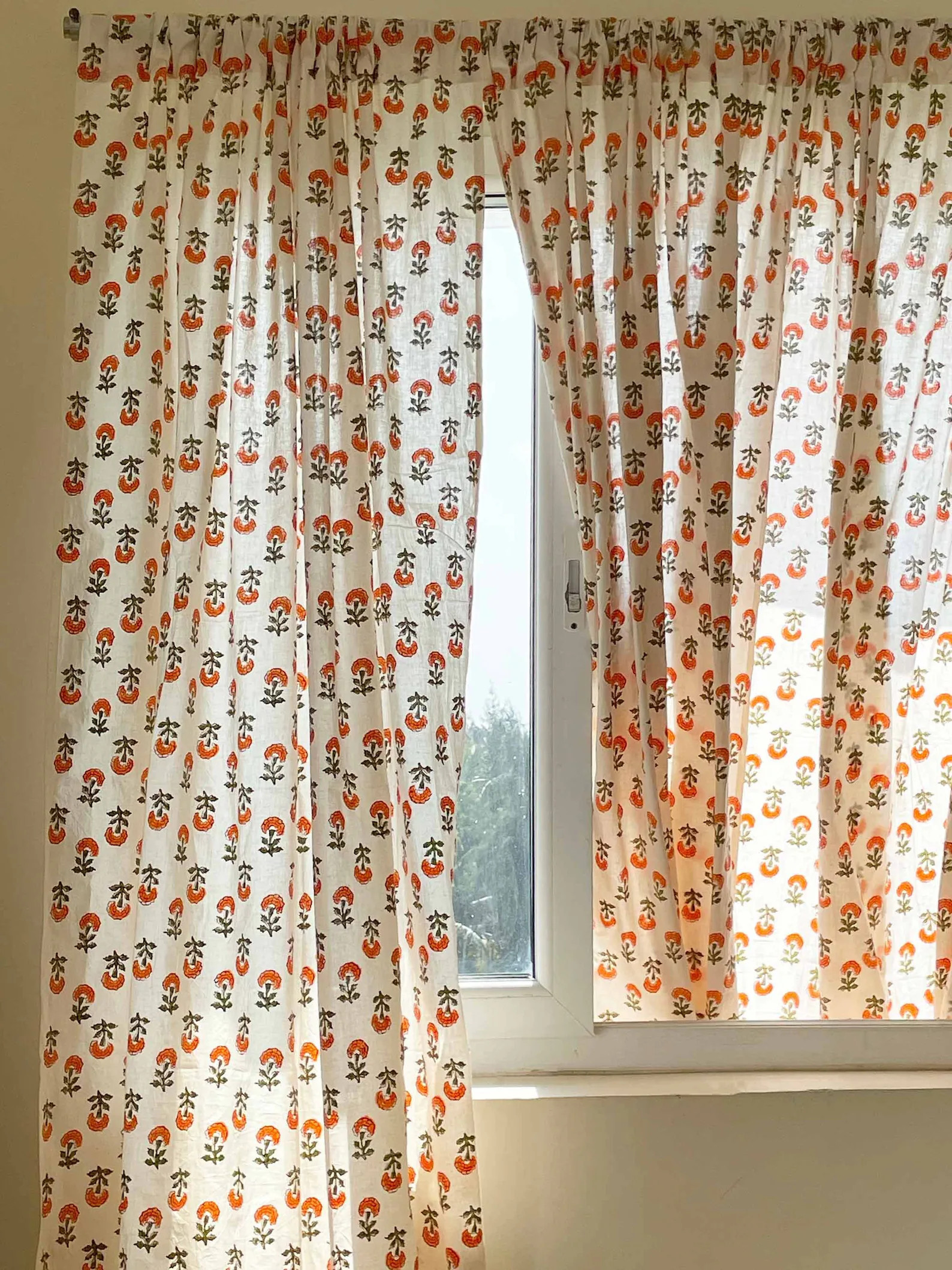 Orange Marigold Hand Block Printed Cotton Curtains Panels, Organic Cotton Shades, Organic Cotton ... | Etsy (US)