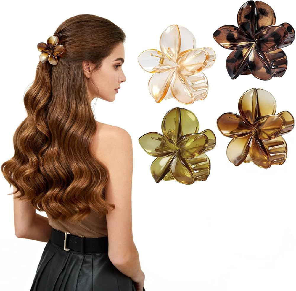VelvetGlow Hawaiian Flower Hair Clips for Women, Tropical Plumeria Hibiscus Claw Clips for Thick/... | Amazon (UK)