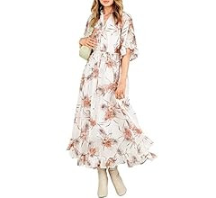 ANRABESS Women's Summer Ruffle Maxi Dress Floral Print 3/4 Bell Sleeve V Neck High Waist Flowy Bo... | Amazon (US)