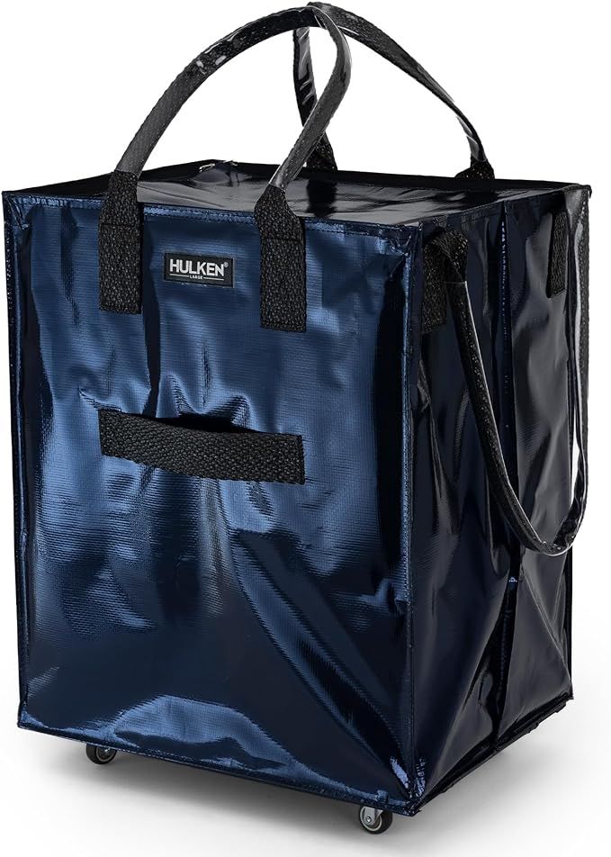 (Large, Midnight Blue) Reusable Grocery Bag On Wheels, Shopping Trolley, Rolling Tote, Zipper Clo... | Amazon (US)