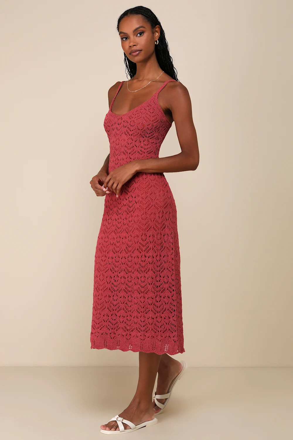 Sunset Vibes Rust Red Crochet Sleeveless Midi Dress | Lulus