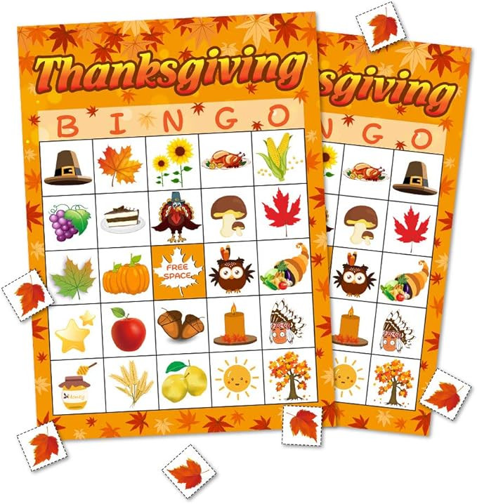 Thanksgiving Day Bingo Game Party Supplies Gift for Kids Adult 24 Player | Amazon (US)