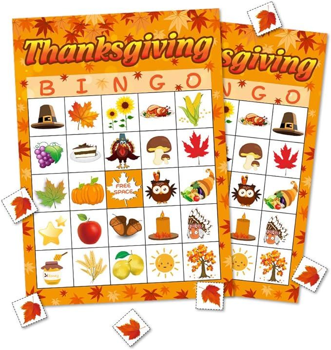 Thanksgiving Day Bingo Game Party Supplies Gift for Kids Adult 24 Player | Amazon (US)