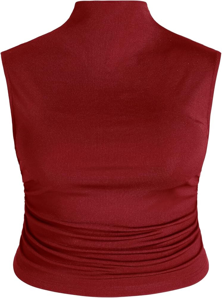 CIDER Solid High Neck Sleeveless Ruched Tank Top Curve & Plus | Amazon (US)