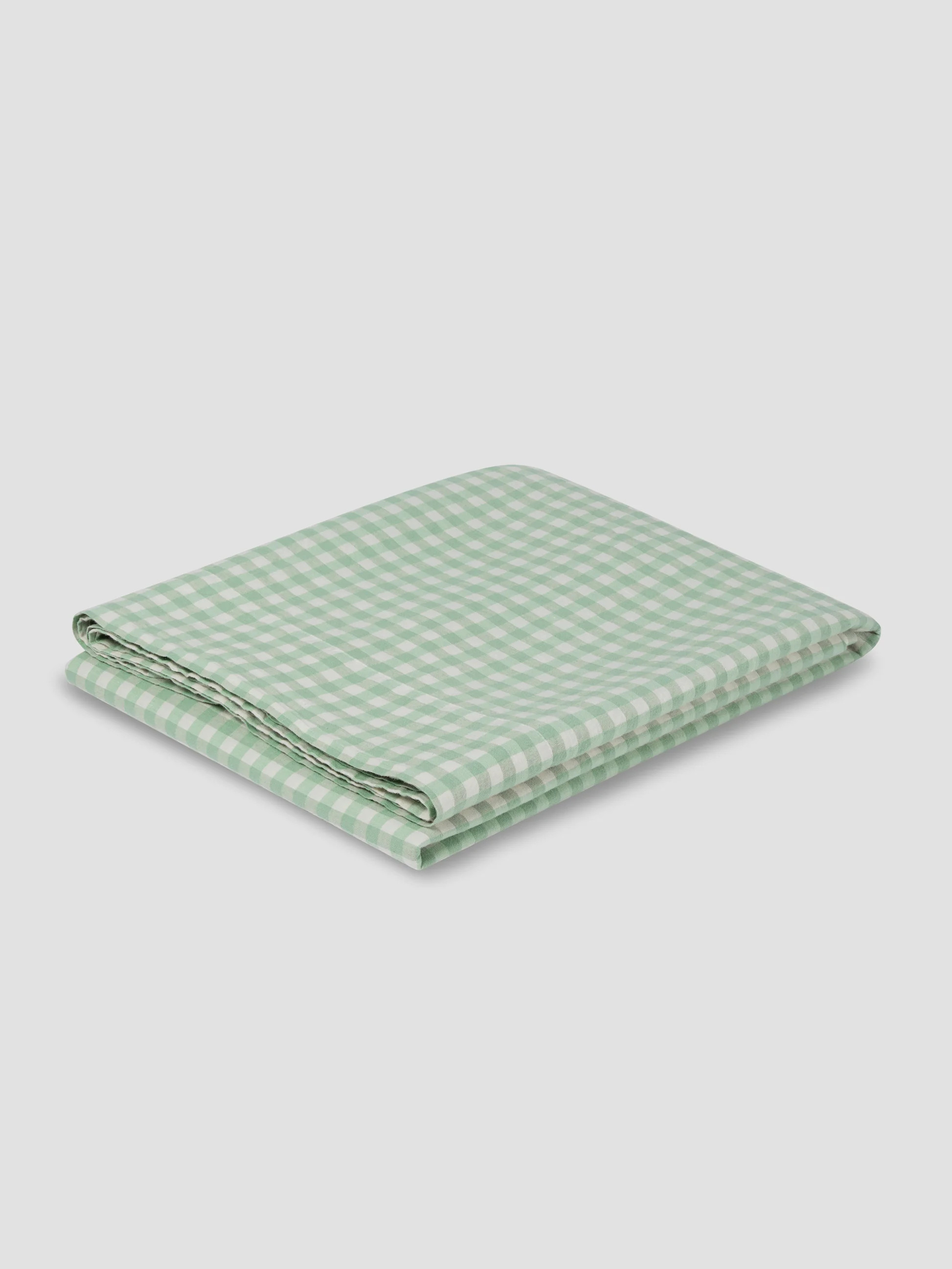 Sage Green Gingham Linen Blend Flat Sheet | Piglet