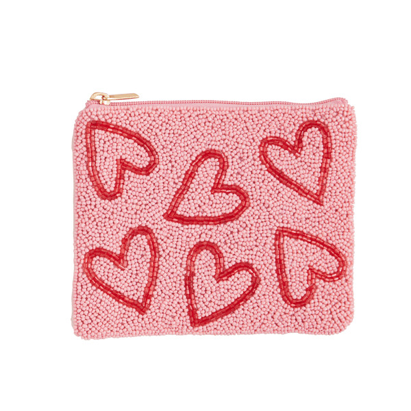 Pink Hearts Beaded Pouch | Mud Pie