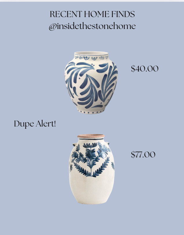 Who doesn't love a good dupe! 

These blue and white vases are perfect for your spring florals or simply layered in front of art or on a console table.  

 

 #LTKHome #LTKSaleAlert #LTKFindsUnder100