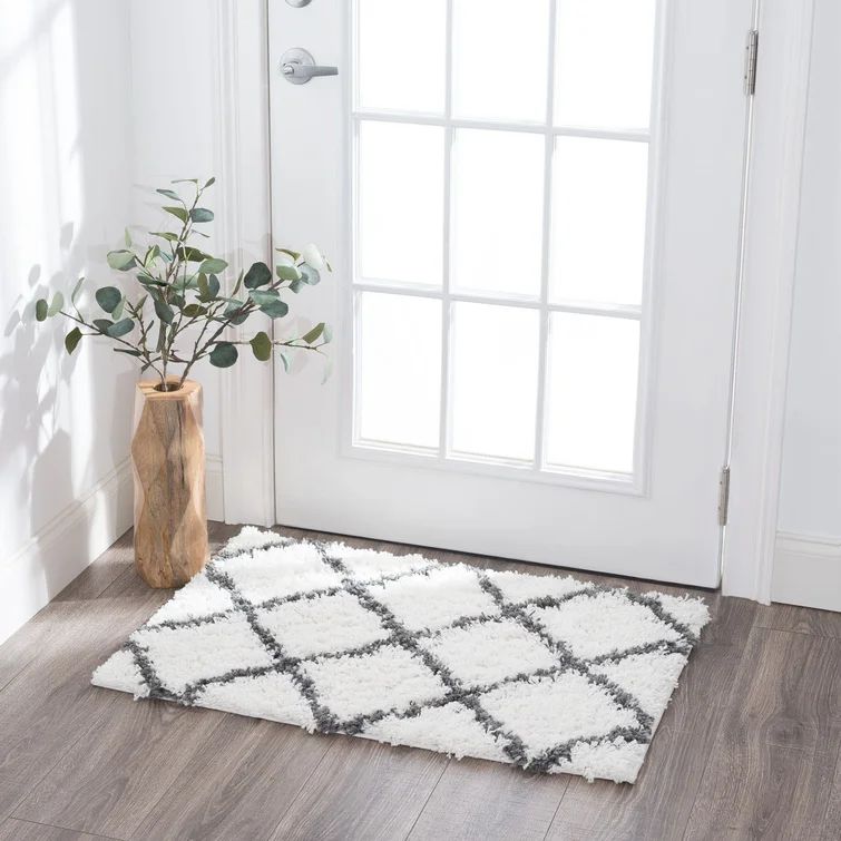 Rectangle 2' X 3' Babich Geometric Shag White/Grey Area Rug | Wayfair North America