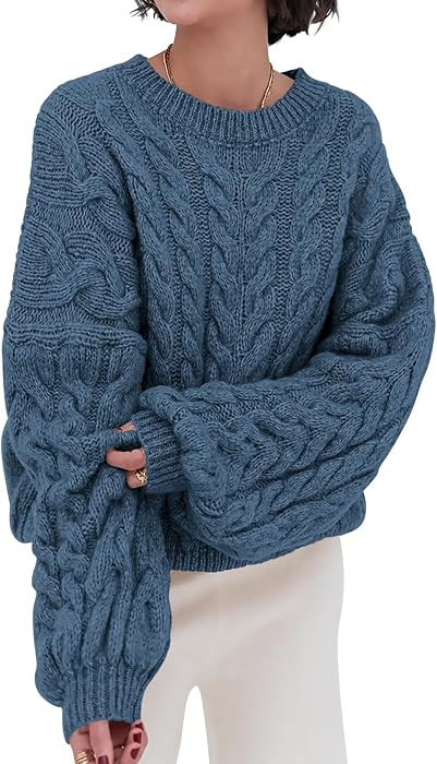 PRETTYGARDEN Womens Sweaters Fall 2026 Cable Knit Long Sleeve Crewneck Oversized Sweater Chunky P... | Amazon (US)