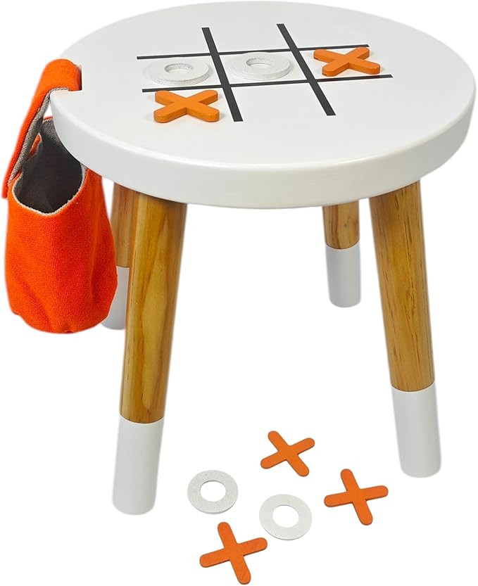 Montessori Wooden Stool for Kids – Solid Pine Step Stool with Tic-Tac-Toe Game, Rounded Edges, ... | Amazon (US)